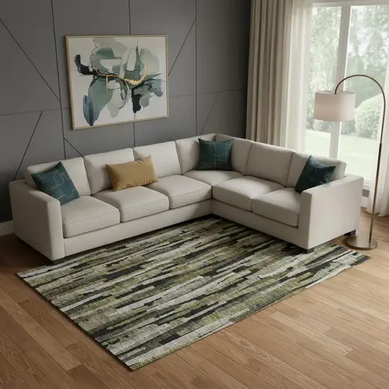 Brown Charcoal And Gray Striped Washable Area Rug With UV Protection Photo 2