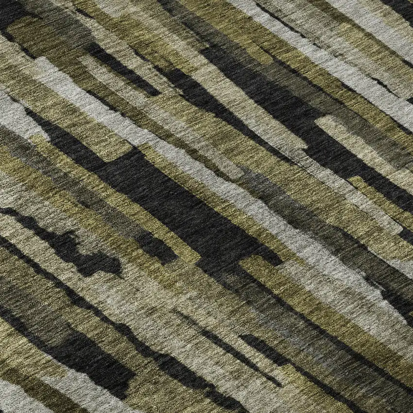 Brown Charcoal And Gray Striped Washable Area Rug With UV Protection Photo 9