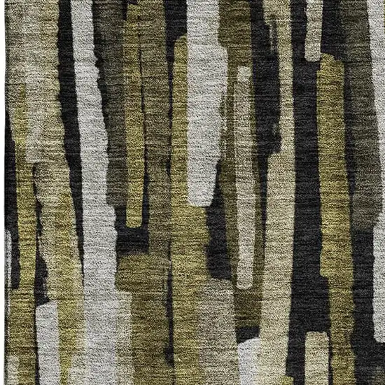 Brown Charcoal And Gray Striped Washable Area Rug With UV Protection Photo 2