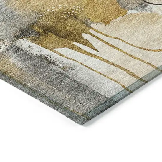 Brown Charcoal And Ivory Abstract Washable Indoor Outdoor Area Rug Photo 9