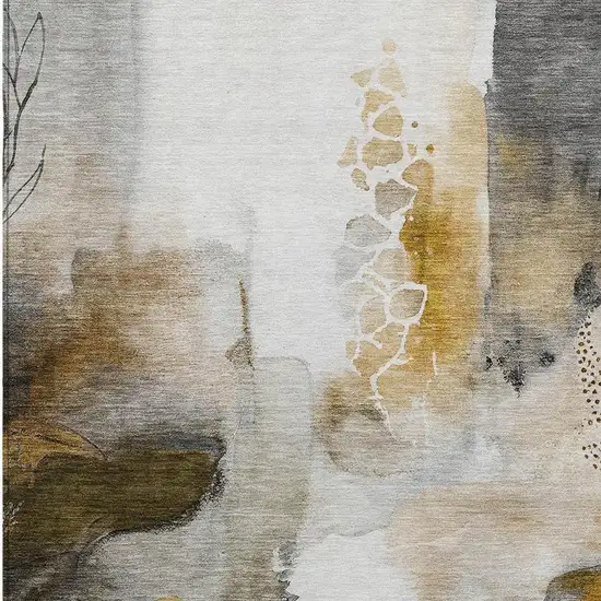Brown Charcoal And Ivory Abstract Washable Indoor Outdoor Area Rug Photo 7