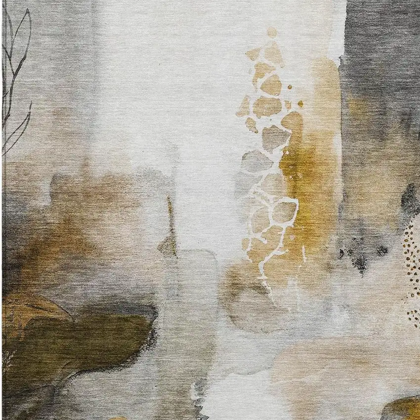 Brown Charcoal And Ivory Abstract Washable Indoor Outdoor Area Rug Photo 7