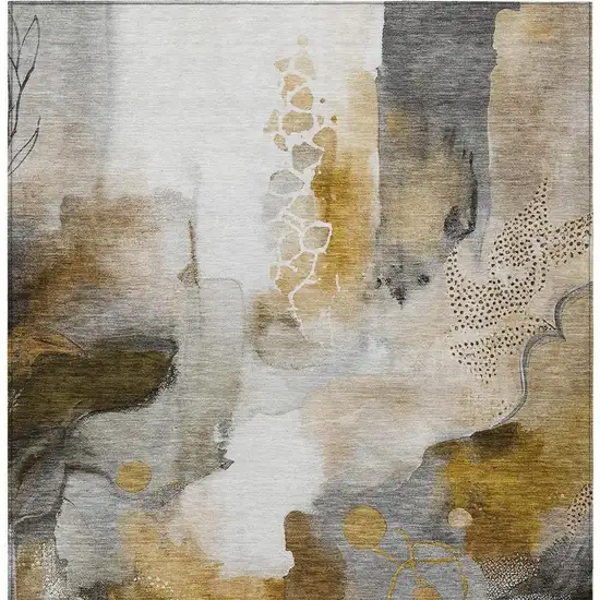 Brown Charcoal And Ivory Abstract Washable Indoor Outdoor Area Rug Photo 6