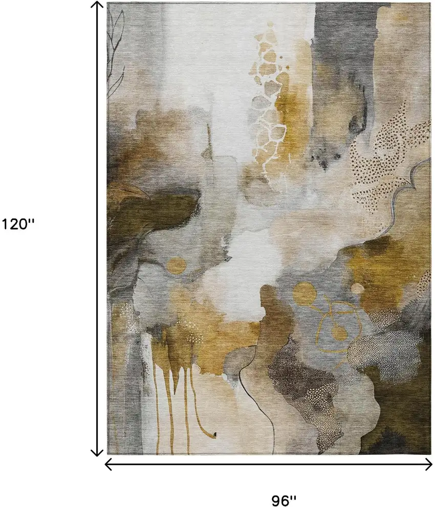 Brown Charcoal And Ivory Abstract Washable Indoor Outdoor Area Rug Photo 8