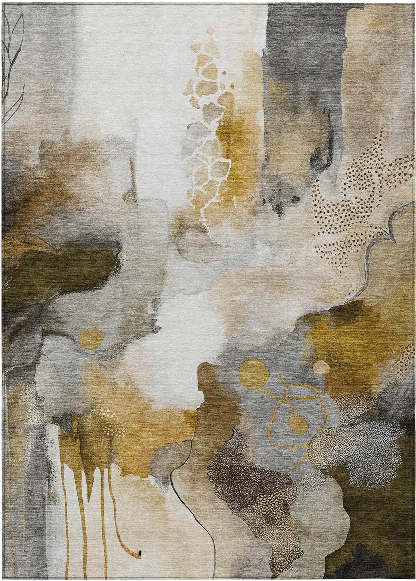 Brown Charcoal And Ivory Abstract Washable Indoor Outdoor Area Rug Photo 8