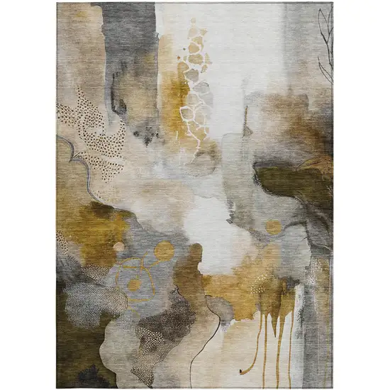 Brown Charcoal And Ivory Abstract Washable Indoor Outdoor Area Rug Photo 9
