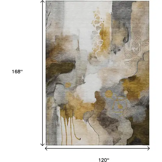 Brown Charcoal And Ivory Abstract Washable Indoor Outdoor Area Rug Photo 8