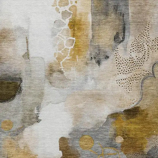 Brown Charcoal And Ivory Abstract Washable Indoor Outdoor Area Rug Photo 7
