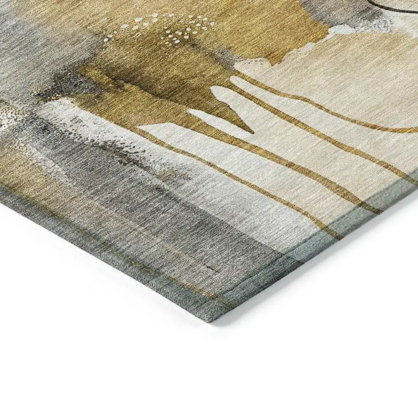 Brown Charcoal And Ivory Abstract Washable Indoor Outdoor Area Rug Photo 6