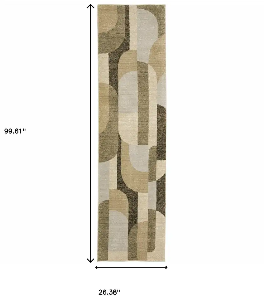 Brown Charcoal Gold And Beige Geometric Power Loom Stain Resistant Runner Rug Photo 9