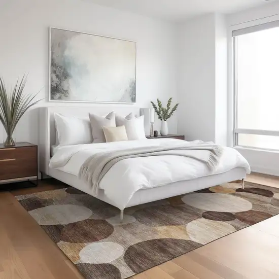 Brown Copper And Beige Geometric Washable Indoor Outdoor Area Rug Photo 6