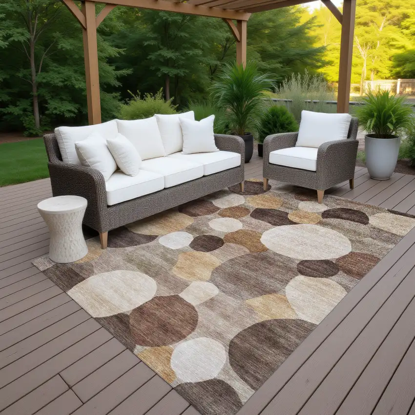Brown Copper And Beige Geometric Washable Indoor Outdoor Area Rug Photo 7