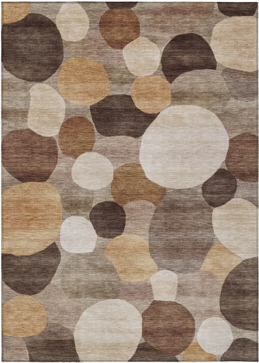 Brown Copper And Beige Geometric Washable Indoor Outdoor Area Rug Photo 1