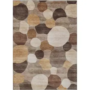 Photo of Brown Copper And Beige Geometric Washable Indoor Outdoor Area Rug