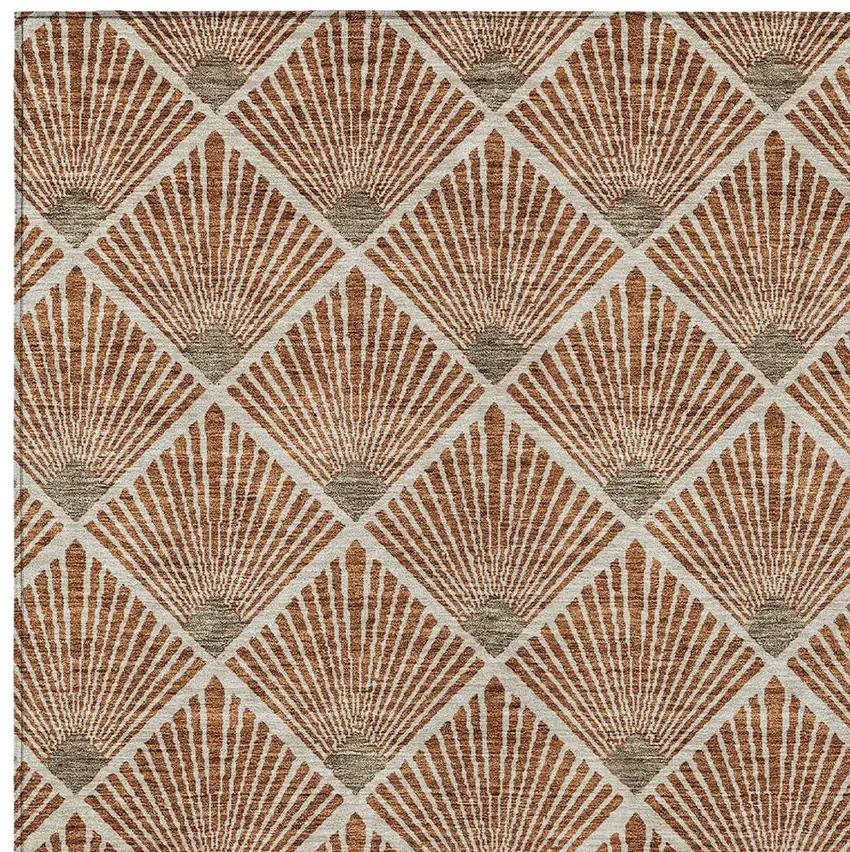 Brown Copper And Beige Geometric Washable Indoor Outdoor Area Rug Photo 5