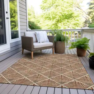 Photo of Brown Copper And Beige Geometric Washable Indoor Outdoor Area Rug