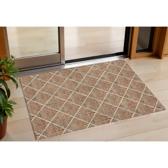Brown Copper And Beige Geometric Washable Indoor Outdoor Area Rug Photo 1