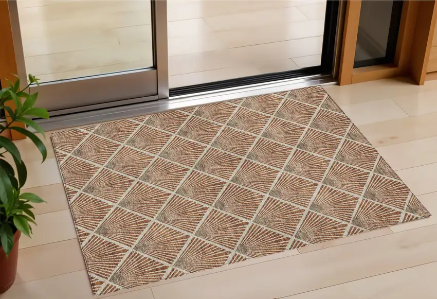Brown Copper And Beige Geometric Washable Indoor Outdoor Area Rug Photo 1