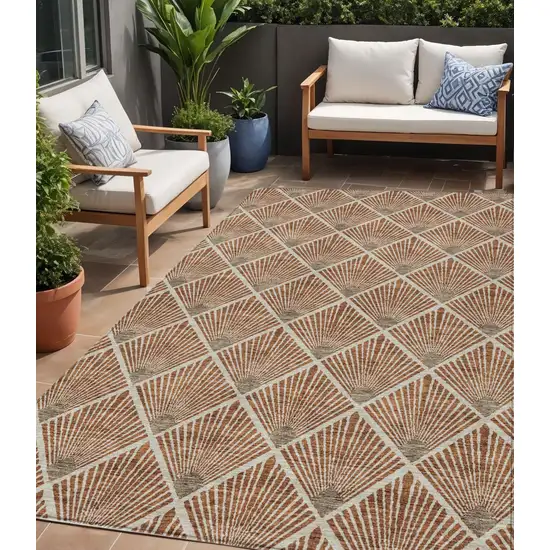 Brown Copper And Beige Geometric Washable Indoor Outdoor Area Rug Photo 1