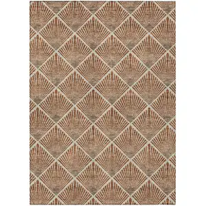 Photo of Brown Copper And Beige Geometric Washable Indoor Outdoor Area Rug