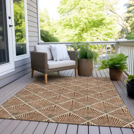 Brown Copper And Beige Geometric Washable Indoor Outdoor Area Rug Photo 8