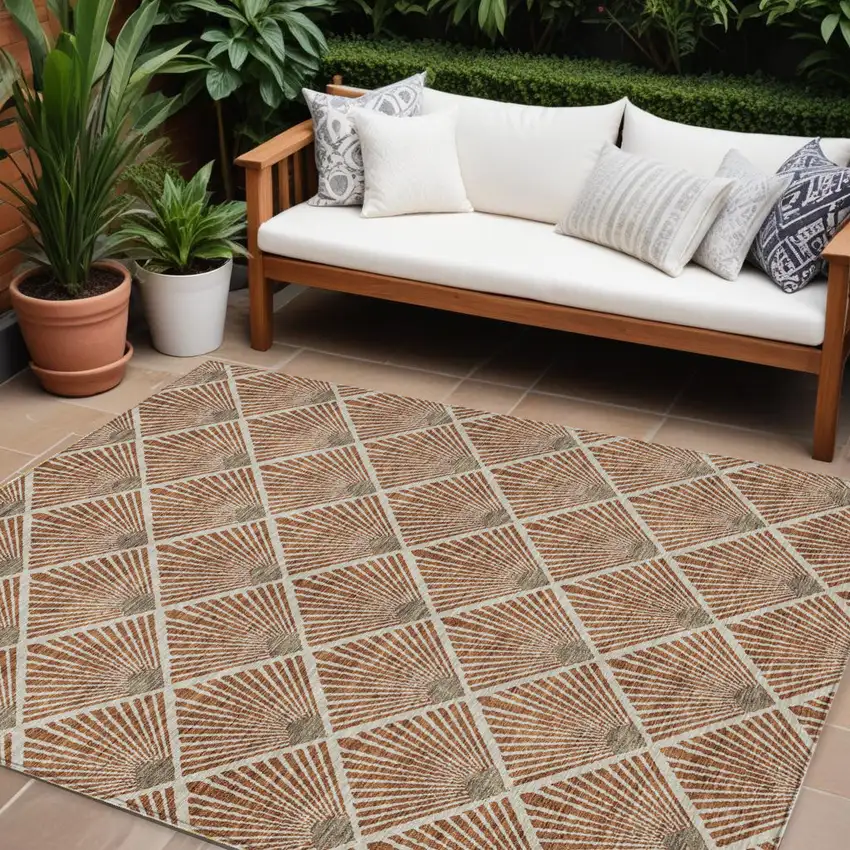 Brown Copper And Beige Geometric Washable Indoor Outdoor Area Rug Photo 1