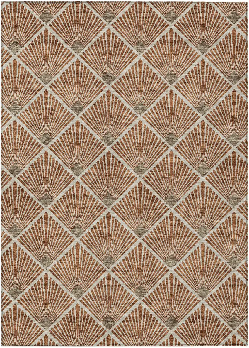Brown Copper And Beige Geometric Washable Indoor Outdoor Area Rug Photo 2