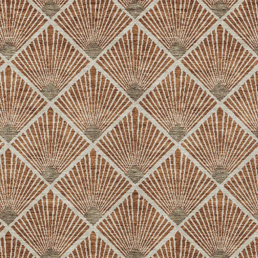 Brown Copper And Beige Geometric Washable Indoor Outdoor Area Rug Photo 5