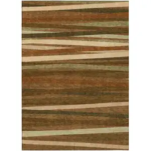 Photo of Brown Copper And Beige Striped Washable Indoor Outdoor Area Rug