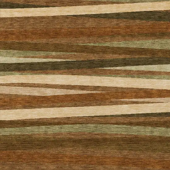 Brown Copper And Beige Striped Washable Indoor Outdoor Area Rug Photo 5
