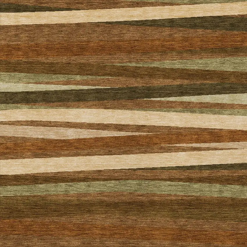Brown Copper And Beige Striped Washable Indoor Outdoor Area Rug Photo 5