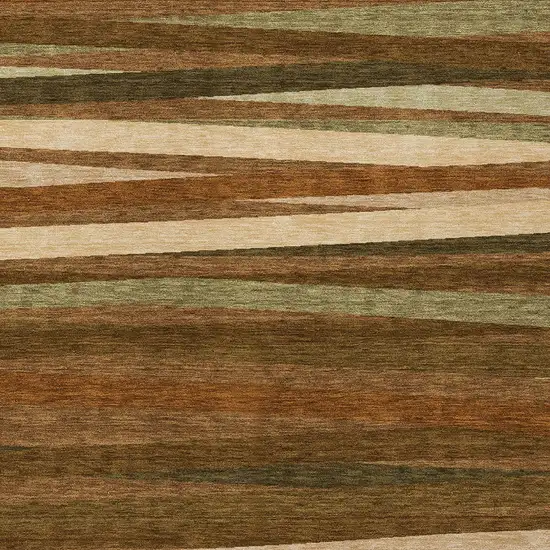 Brown Copper And Beige Striped Washable Indoor Outdoor Area Rug Photo 5