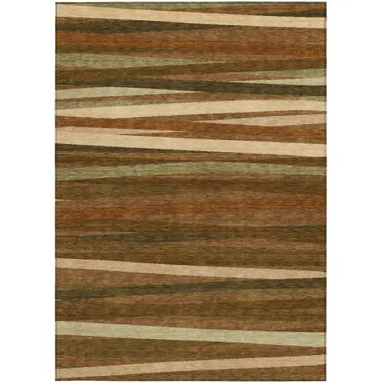 Brown Copper And Beige Striped Washable Indoor Outdoor Area Rug Photo 6