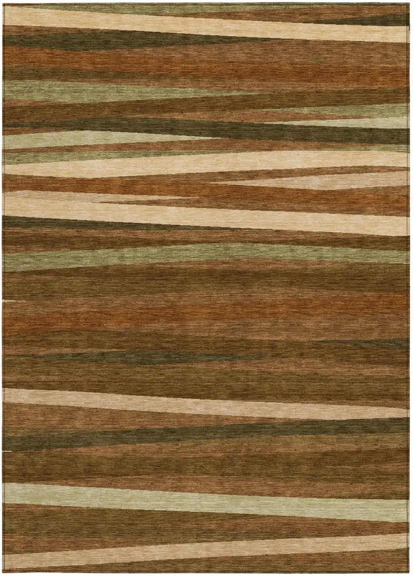 Brown Copper And Beige Striped Washable Indoor Outdoor Area Rug Photo 6