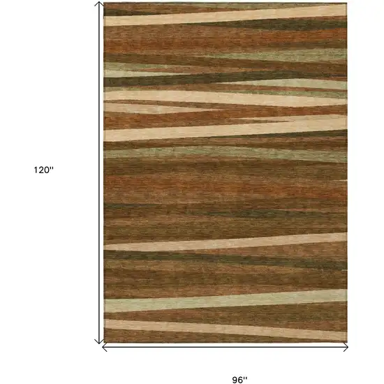 Brown Copper And Beige Striped Washable Indoor Outdoor Area Rug Photo 3