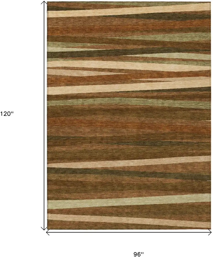 Brown Copper And Beige Striped Washable Indoor Outdoor Area Rug Photo 3