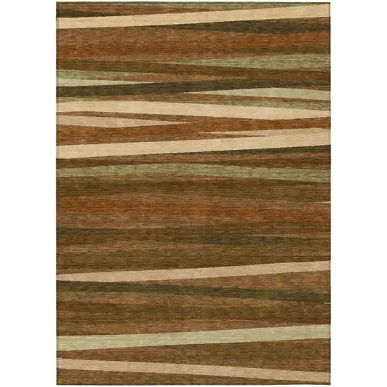 Brown Copper And Beige Striped Washable Indoor Outdoor Area Rug Photo 2