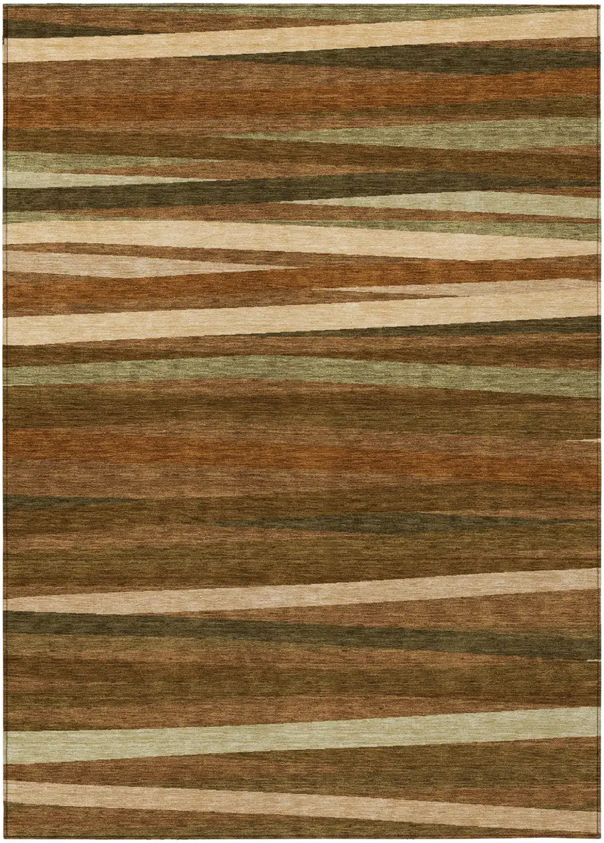 Brown Copper And Beige Striped Washable Indoor Outdoor Area Rug Photo 2