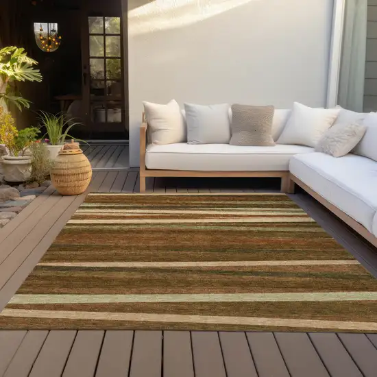 Brown Copper And Beige Striped Washable Indoor Outdoor Area Rug Photo 7