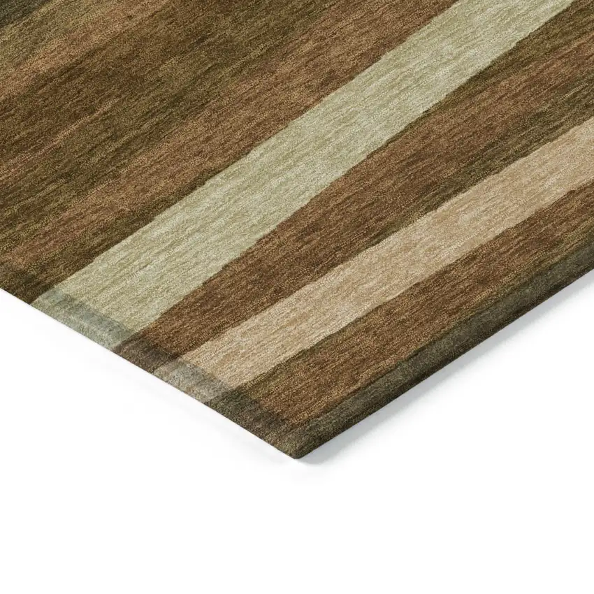 Brown Copper And Beige Striped Washable Indoor Outdoor Area Rug Photo 4