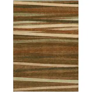 Photo of Brown Copper And Beige Striped Washable Indoor Outdoor Area Rug