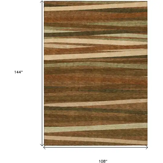 Brown Copper And Beige Striped Washable Indoor Outdoor Area Rug Photo 3