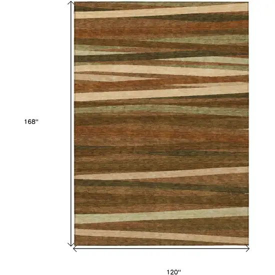 Brown Copper And Beige Striped Washable Indoor Outdoor Area Rug Photo 3