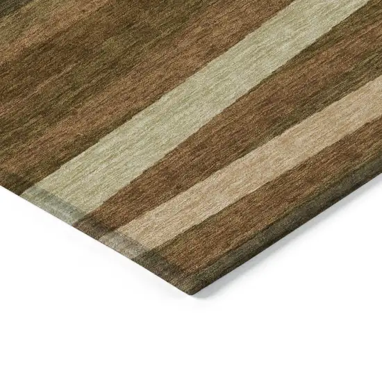 Brown Copper And Beige Striped Washable Indoor Outdoor Area Rug Photo 4