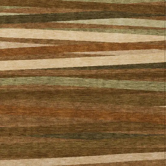 Brown Copper And Beige Striped Washable Indoor Outdoor Area Rug Photo 5