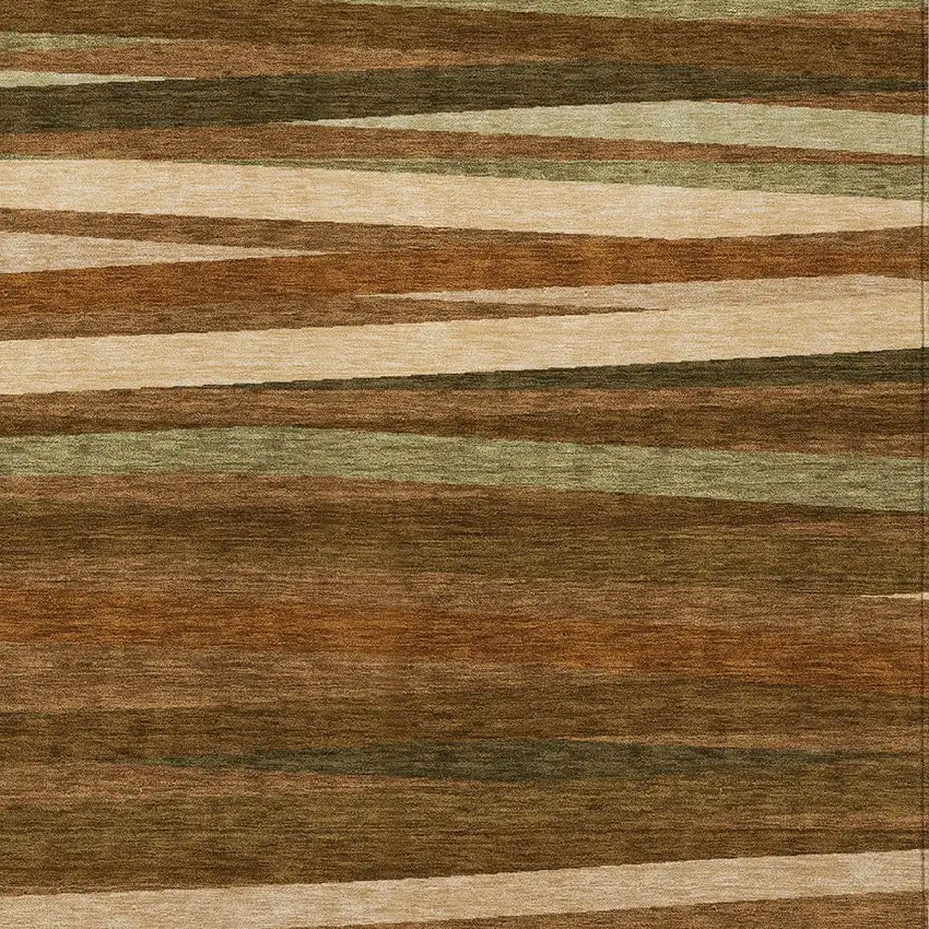 Brown Copper And Beige Striped Washable Indoor Outdoor Area Rug Photo 5