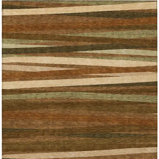 Brown Copper And Beige Striped Washable Indoor Outdoor Area Rug Photo 6