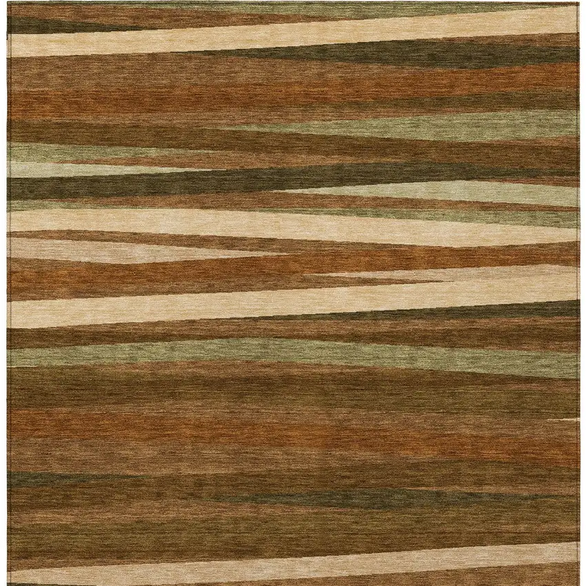 Brown Copper And Beige Striped Washable Indoor Outdoor Area Rug Photo 6