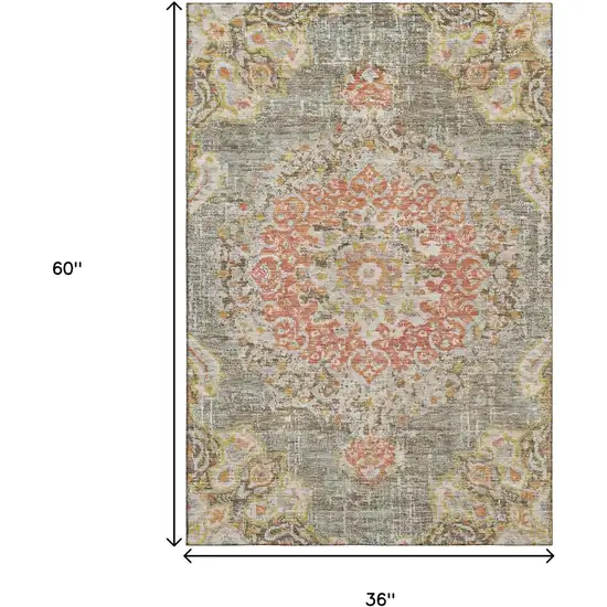 Brown Copper And Gold Floral Washable Area Rug With UV Protection Photo 3