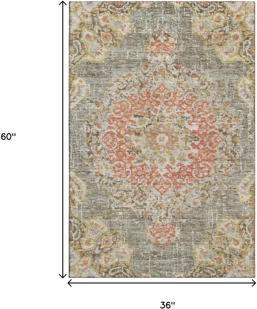 Brown Copper And Gold Floral Washable Area Rug With UV Protection Photo 3